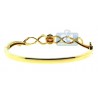 Womens Pearl Diamond Round Bangle Bracelet 14K Yellow Gold 7"
