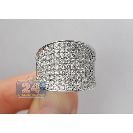14K White Gold 4.25 ct Diamond Wave Shaped Mens Band Ring