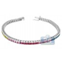 14K White Gold 8.00 ct Rainbow Sapphire Womens Tennis Bracelet