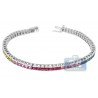 Womens Rainbow Sapphire Tennis Bracelet 14K White Gold 8.00 ct