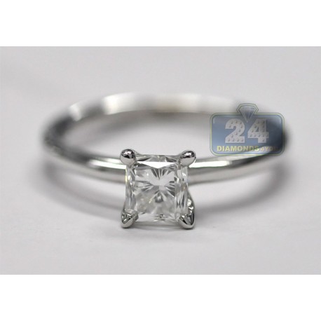 14K White Gold 1.01 ct Princess Cut Diamond Solitaire Womens Engagement Ring