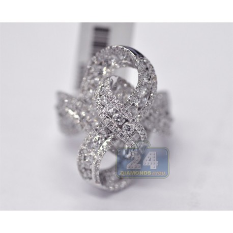 14K White Gold 4.48 ct Diamond Swirl Womens Vintage Ring