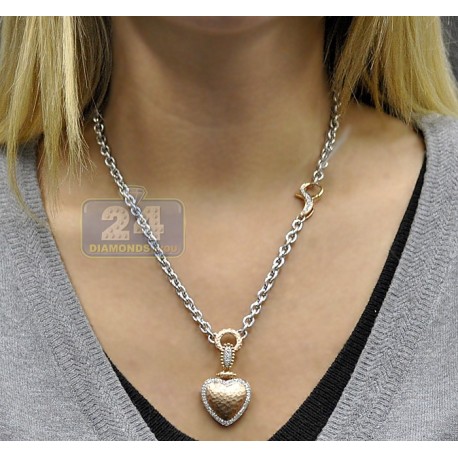 12mm 14K Two-Tone Gold Heart Pendant With Pink Flower – Dainty Necklace Charm For Women (Chain Not Included) - View #2