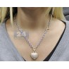 Womens Diamond Heart Pendant Necklace 14K Two Tone Gold 2.18ct