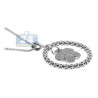 Womens Diamond Flower Circle Pendant Necklace 14K White Gold
