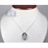 Womens Zebra Black Diamond Oval Pendant Necklace 14K White Gold