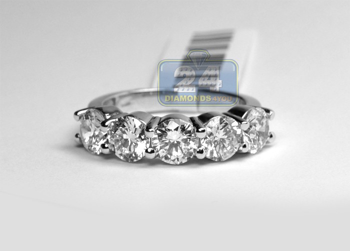 Womens Diamond Anniversary Five Stone Ring 14K White Gold 3.80 ct