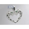 Womens Diamond Double Panther Heart Pendant 14K White Gold 2.3ct