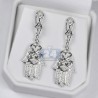 Womens Diamond Hamsa Hand Drop Earrings 14K White Gold 1.30 ct