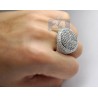 14K White Gold 6.43 ct Round Cut Diamond Mens Signet Ring