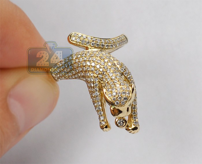 Womens 1.32 ct Diamond Small Panther Cat Ring 14K Yellow Gold