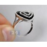 14K White Gold 0.73 ct Diamond Black Ceramic Womens Heart Cocktail Ring
