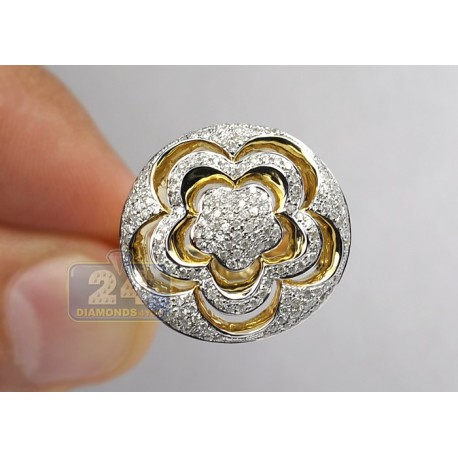 14K Yellow Gold 1.02 ct Diamond Womens Openwork Flower Ring