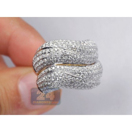 14K Yellow Gold 3.28 ct Diamond Womens Wave Shaped Large Ring