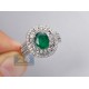 14K White Gold 3.14 ct Emerald Gemstone Diamond Cocktail Ring