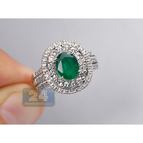 14K White Gold 3.14 ct Green Emerald Gemstone Diamond Womens Cocktail Ring