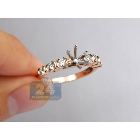 14K Rose Gold 0.55 ct 6 Diamond Semi Mount Engagement Ring