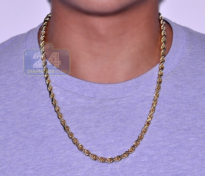 10K Yellow Gold Mens Hollow Rope Chain 5mm 24 Inches