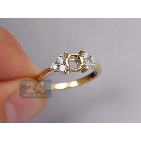 14K Yellow Gold 0.42 ct 6 Diamond Semi Mount Engagement Ring