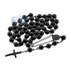 Black PVD Stainless Steel Mens Jumbo Rosary Chain 44 Inches