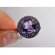 14K White Gold 6.95 ct Round Purple Amethyst Halo Cocktail Ring
