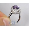 14K White Gold 3.68 ct Purple Amethyst Diamond Womens Cocktail Ring
