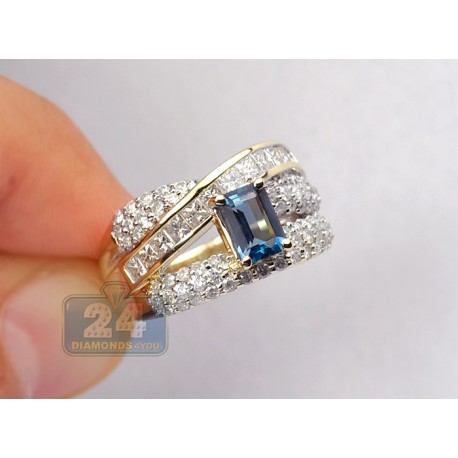 14K Yellow Gold 2.74 ct London Blue Topaz Diamond Womens Ring