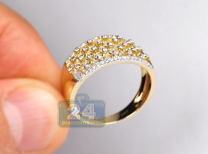 Womens 0.38 ct Diamond Vintage Mesh Ring Band 14K Yellow Gold