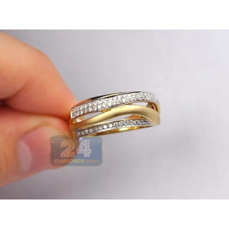 Brushed 14K Yellow Gold 0.44 ct Diamond Womens Multiband Ring