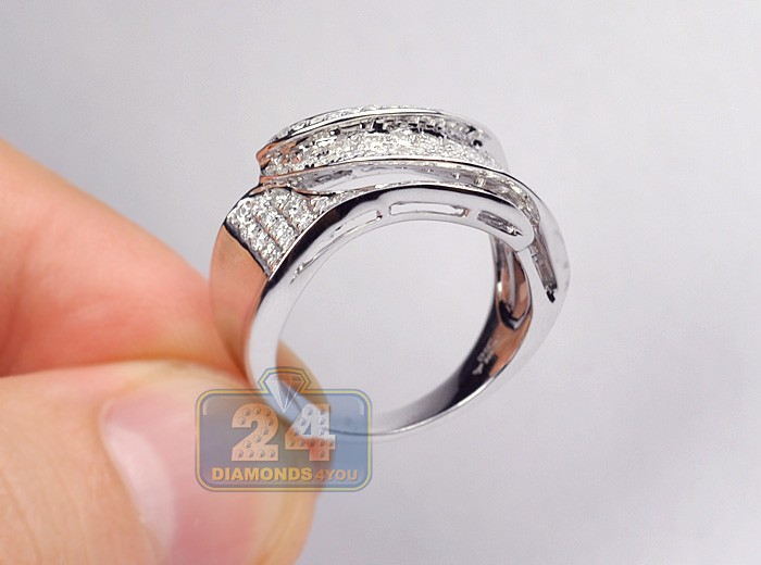 Womens 1.32 ct Diamond Vintage Waved Ring Band 14K White Gold