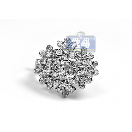 14K White Gold 1.78 ct Diamond Womens Flower Design Ring