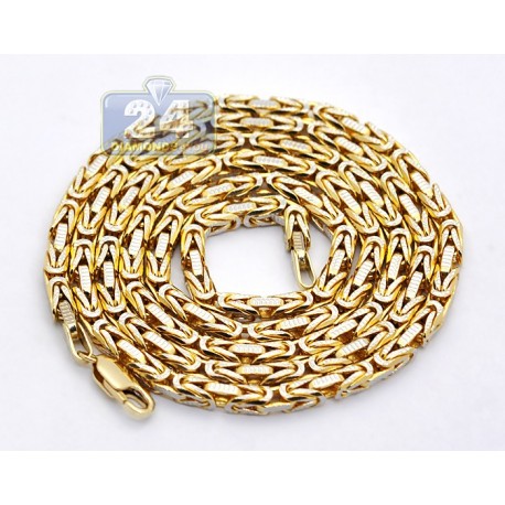 14K Yellow Gold Byzantine Diamond Cut Link Mens Chain 3.5 mm