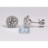 Womens Round Diamond Halo Studs Earrings in 18K White Gold