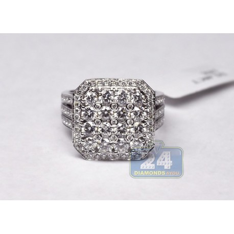 18K White Gold 2.48 ct Diamond Vintage Square Womens Ring