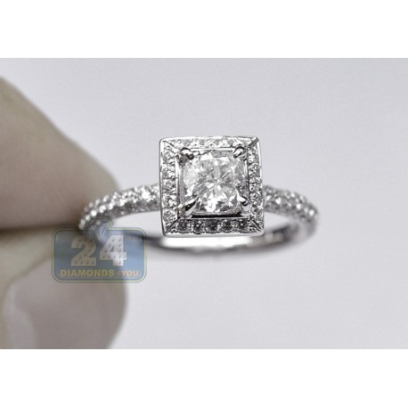 18K White Gold 2.01 ct Diamond Halo Art Deco Engagement Ring