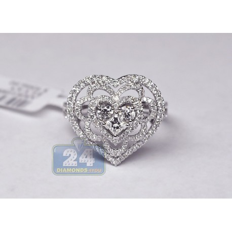 18K White Gold 1.37 ct Diamond Womens Vintage Heart Ring
