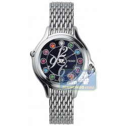 F105031000T05 Fendi Crazy Carats Black Dial Steel Bracelet Watch 38mm