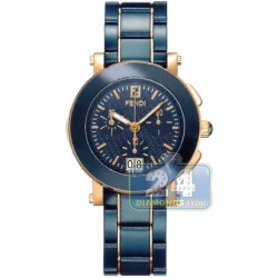 F673130 Fendi Blue Ceramic Round Chronograph Rose Gold Watch 38mm