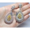 Womens Fancy Yellow Diamond Dangle Earrings 18K White Gold 2.5"
