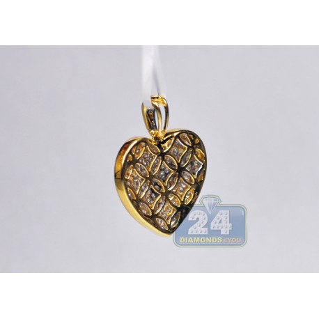 Womens Diamond Classic Heart Pendant 14K Yellow Gold 1.49ct