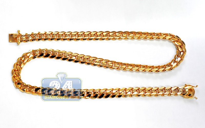 10K Yellow Gold Miami Cuban Link Mens Chain 14 mm 30 Inches