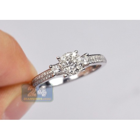 14K White Gold 0.55 ct Diamond Cluster Multistone Womens Engagement Ring