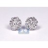 Womens Diamond Flower Stud Earrings 18K White Gold 0.84 Carat