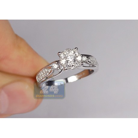 14K White Gold 0.63 ct Diamond Womens Illusion Engagement Ring