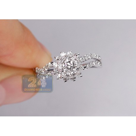 14K White Gold 1.06 ct Diamond Cluster Womens Flower Engagement Ring