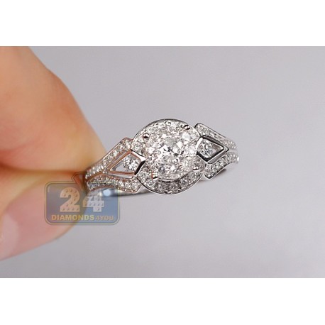 14K White Gold 0.82 ct Diamond Illusion Womens Vintage Engagement Ring