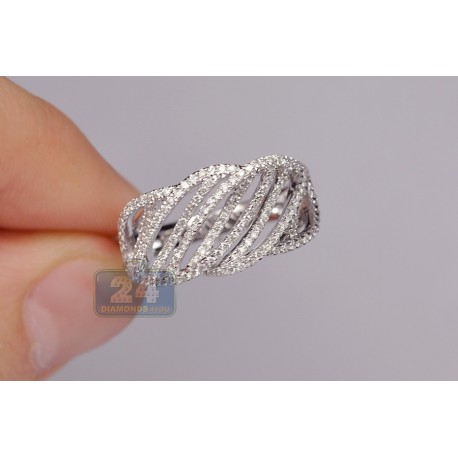 14K White Gold 0.72 ct Diamond Cage Womens Band Ring
