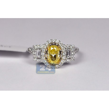 GIA 18K White Gold 1.80ct Fancy Intense Yellow Diamond Engagement Ring