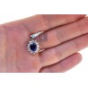 Womens Diamond Blue Sapphire Drop Pendant 18K White Gold 3.78ct