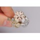 14K 3 Tone Gold 3.54 ct Diamond 3-Flower Womens Ring